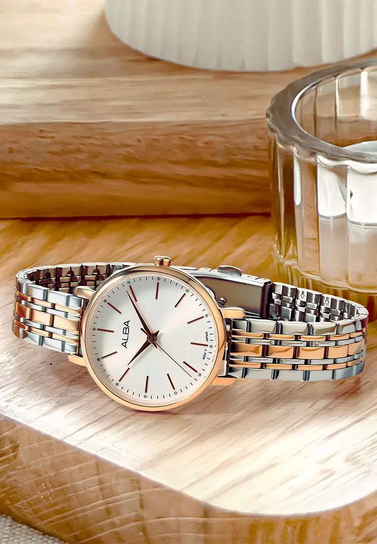 Alba Jam Tangan Analog Wanita Silver Rosegold Stainless Steel - ARX092X1