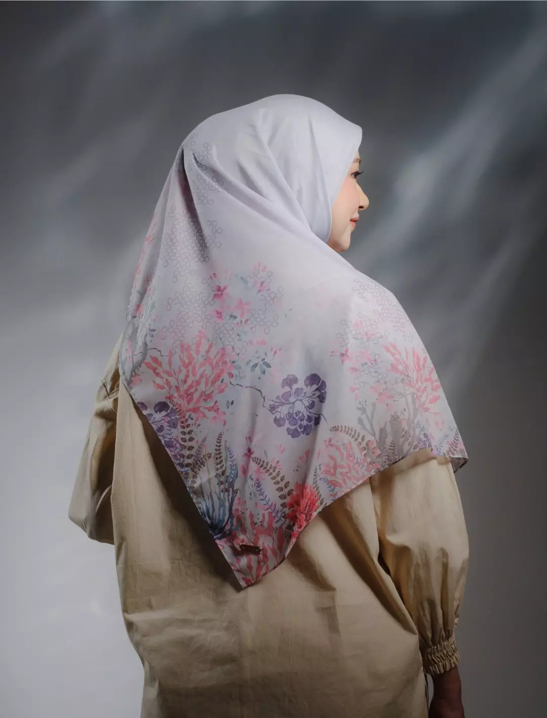 MARINA Scarf Silver Grey - Kerudung Hijab Segiempat Motif With BOX - Bahan Voal Premium - Ukuran 115x115