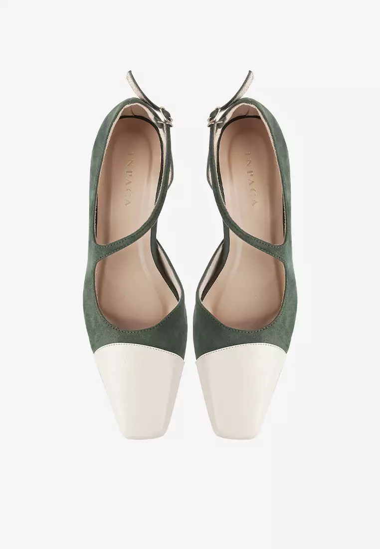 INPACA Millie Mary Jane Block Heel Suede Heels Wanita