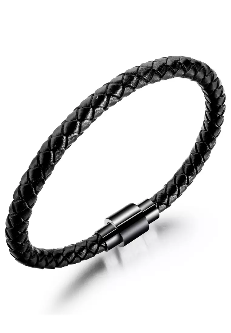 Mens leather and stainless steel bracelets on sale