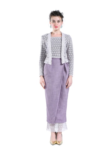 Meria Mauve Lace Kebaya Top with Skirt from Hernani in Purple