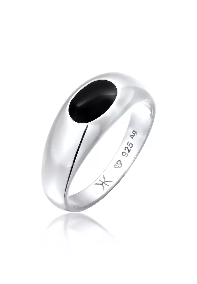 Men’s Silver Oval Enamel Dome Ring