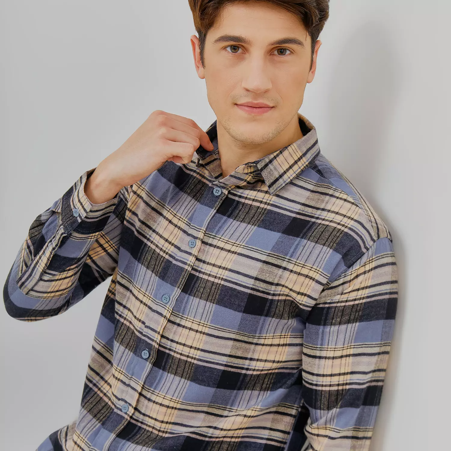 PAULMAY Kemeja Flanel Pria Lengan Panjang Abu 6712