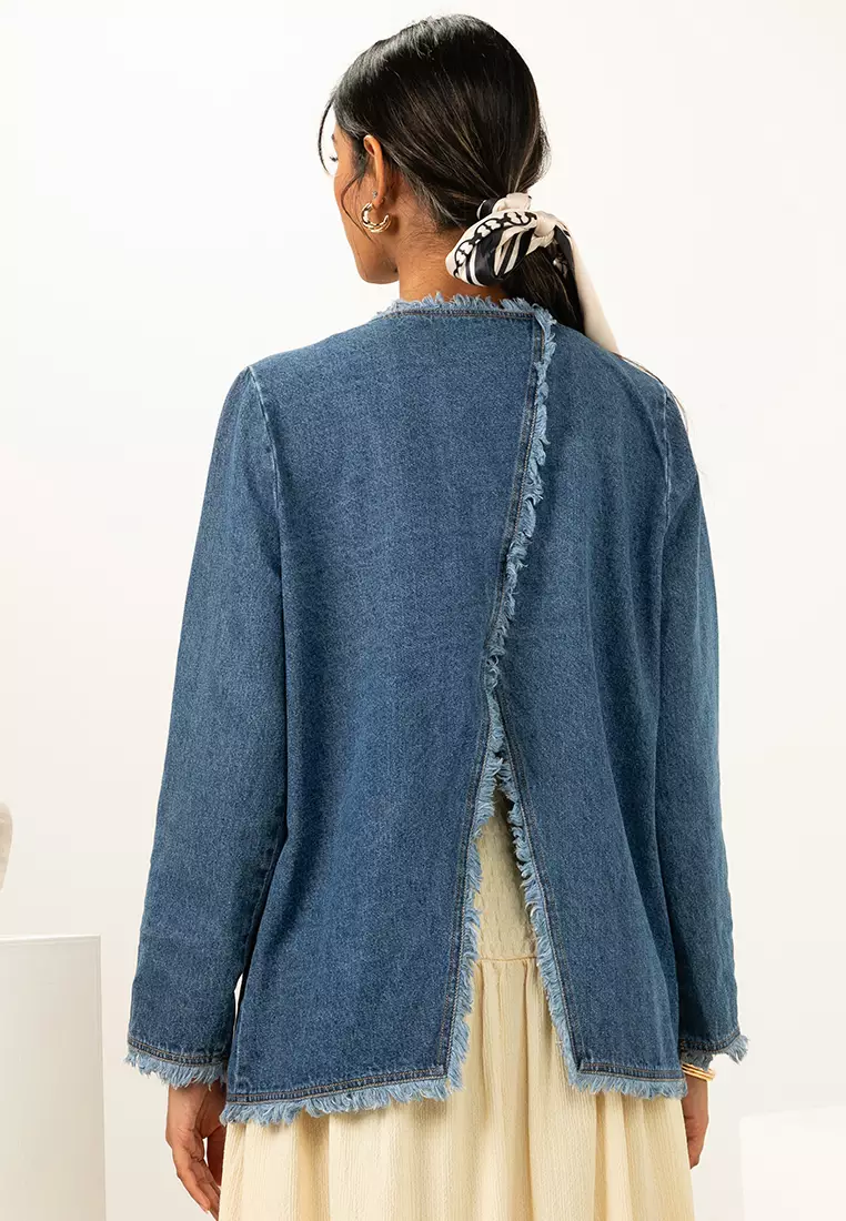 Nayla Collarless Denim Blazer