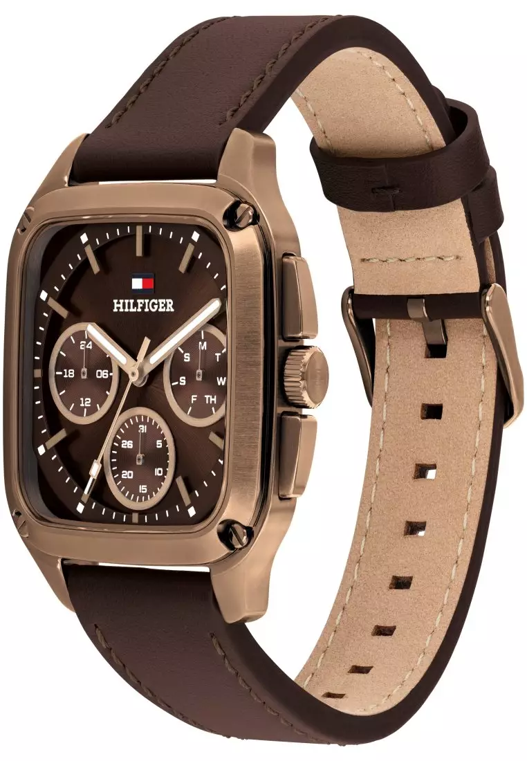 Men's Ionic Plated Rose Gold Tone Steel Calfskin Strap Watch - TH1792221