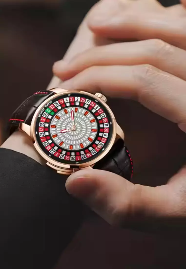 Casino Roulette Automatic Unisex Stainless Steel Watch, Leather Strap