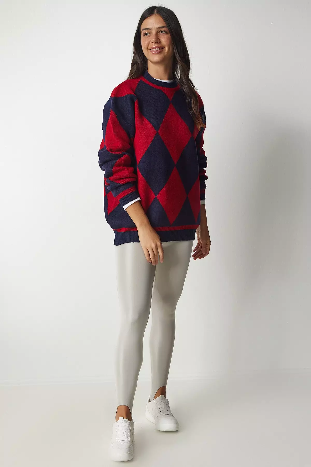 Buy Happiness Istanbul Diamond Pattern Oversized Knitwear Sweater