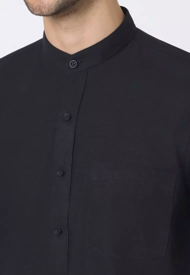 Cotton Well Zayn Shirt Black | Kemeja Koko Oxford Slub Lengan Pendek Hitam