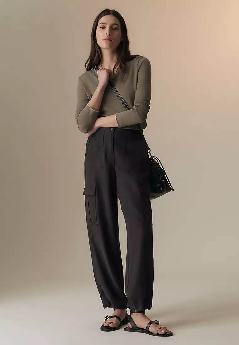 Linen Blend Cargo Trousers