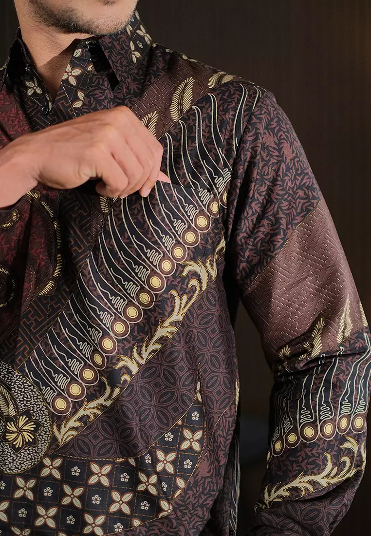 Hadinata Batik Kemeja Panjang Furing Superfine Deswan Maroon