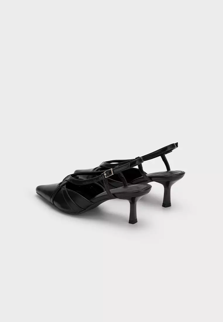 法式后空尖头高跟鞋