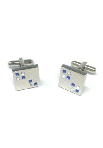 Splice Cufflinks silver Blue and White Small Crystals Square Cufflinks SP744AC65FRESG_1