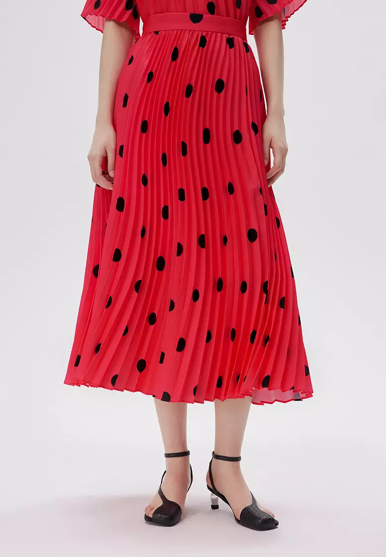 JNBY波點印花半身裙A字長款裙