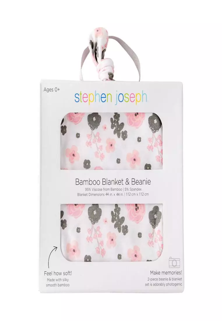 Stephen Joseph Bamboo Blanket and Beanie Set for Babies Flora
