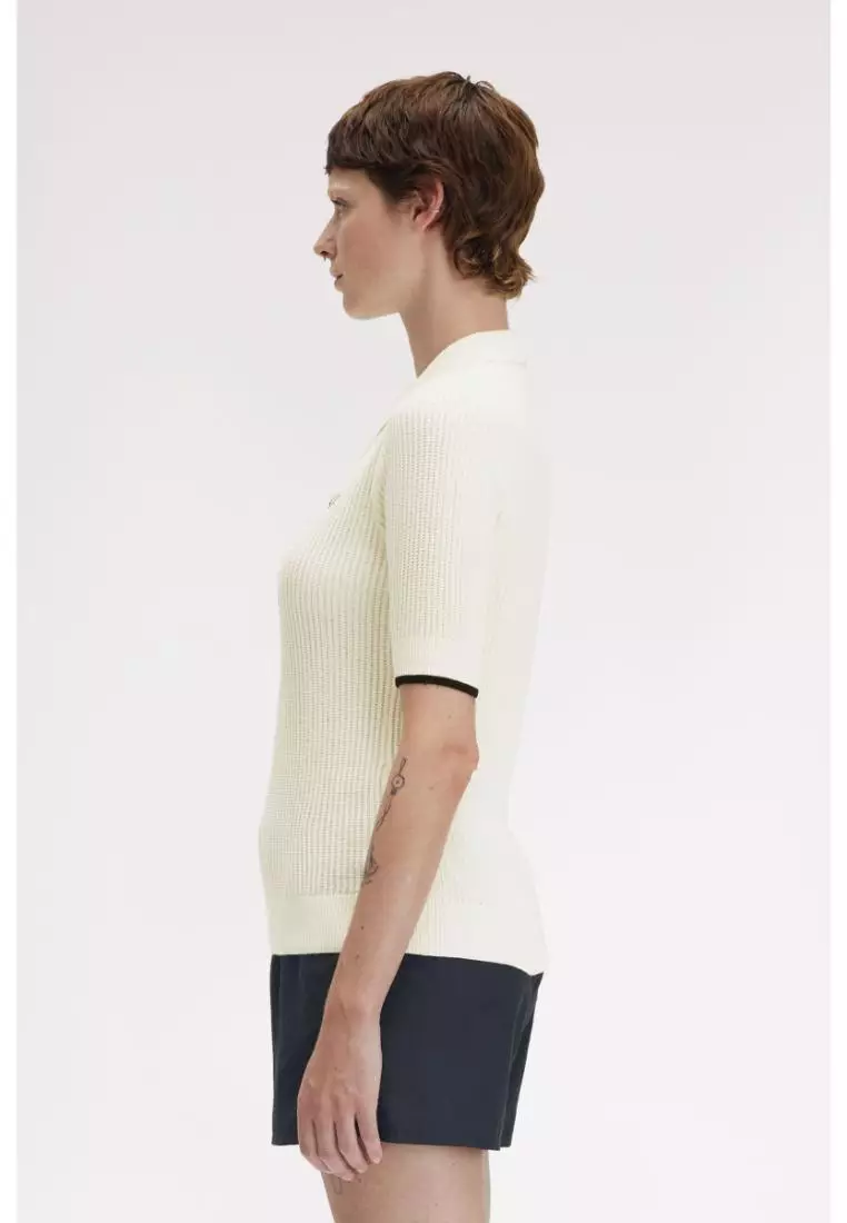 Fred Perry K9113 Mesh Knit Polo Shirt (Light Ecru)