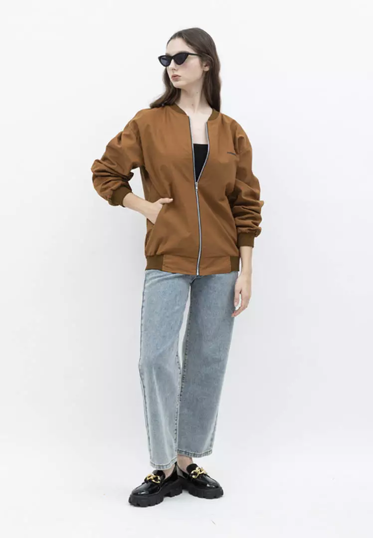 Houseofcuff Jaket Bomber Wanita Pria Unisex Polos Windbreaker Cokelat