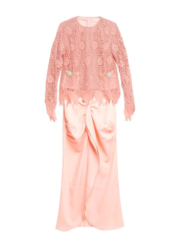 Embellish Lace Top With Drape Skirt from Lubna in Orange