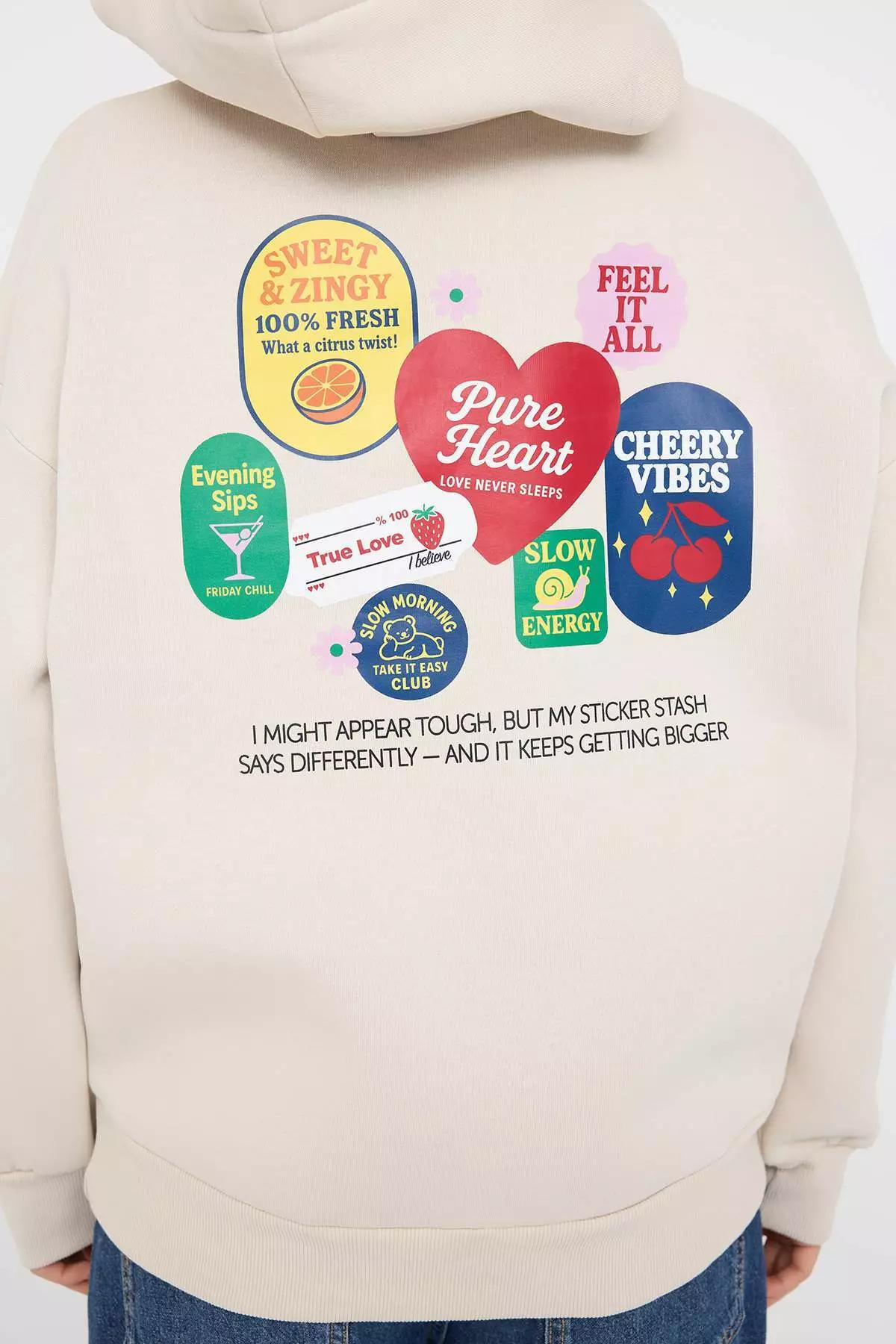 Stone Back Printed Hooded Oversize/Wide Pattern Knitted Sweatshirt