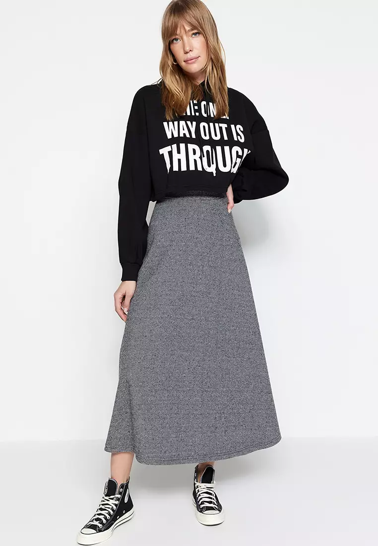 High Waist A-Line Knitted Skirt