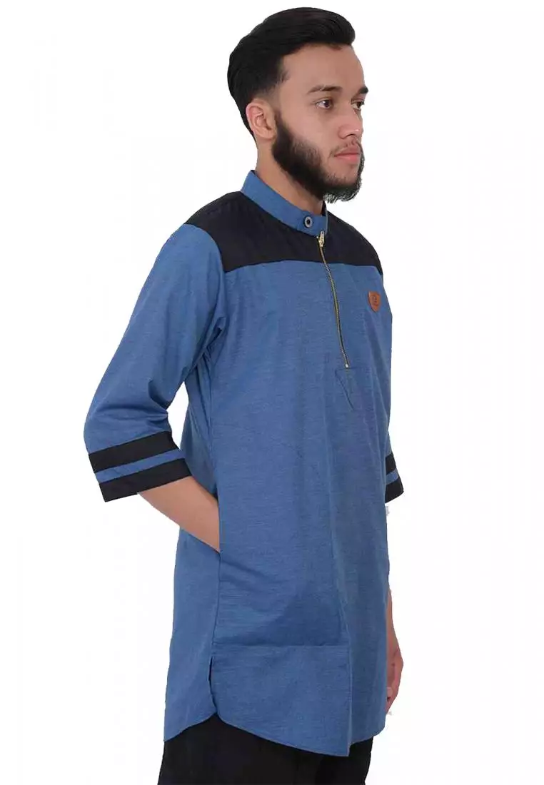 Zayidan Baju Koko Gamis Muslim Pria Izzat - Biru