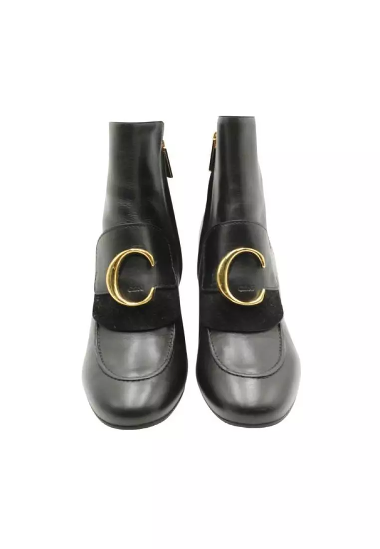 Buy Chlo Pre Loved Chlo Black Ankle Boots with Gold Tone Front