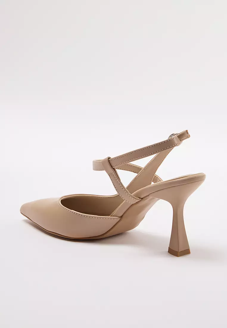 Beige Ankle Strap Women's Thin Heeled Shoes Takaw25To00004