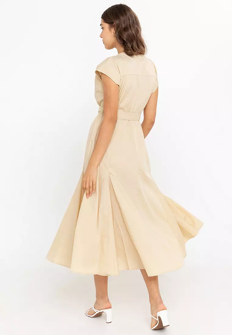 Celavie French Sleeves Belted Dress