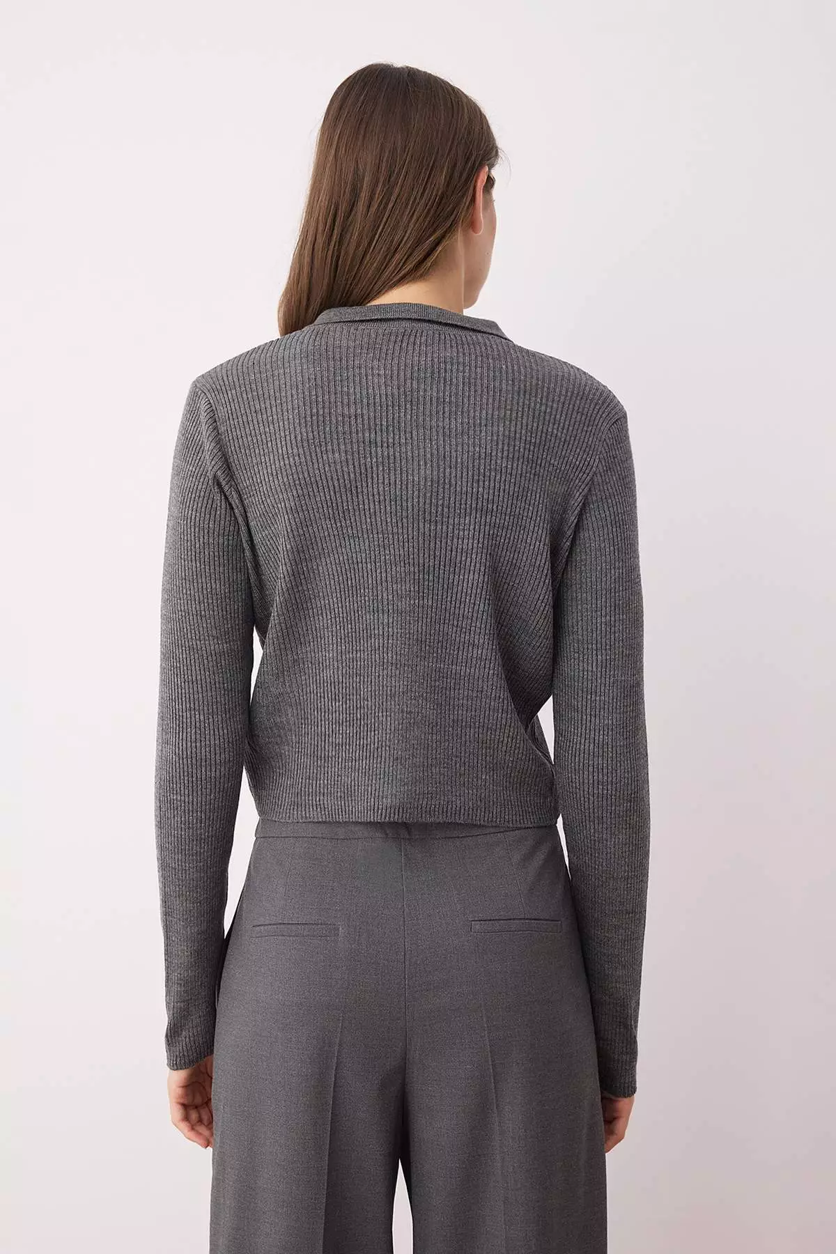 Anthracite Crop Zippered Knitwear Cardigan