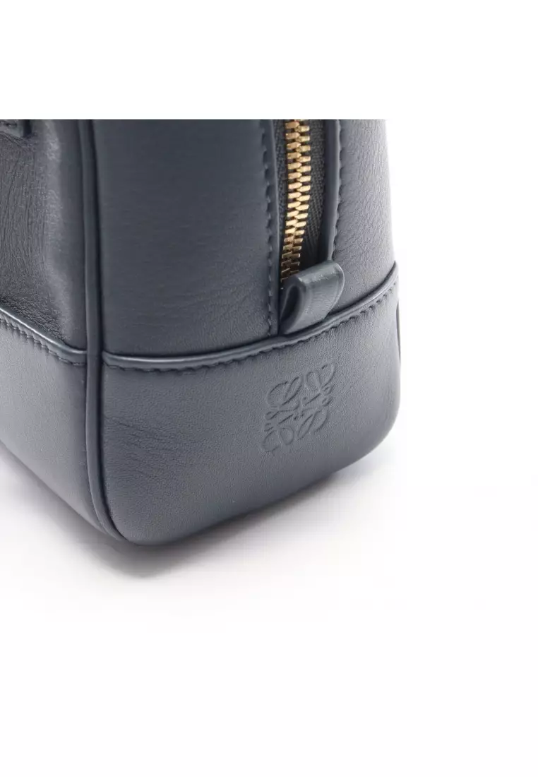 Pre-Loved LOEWE Amazona 16 Square Handbag leather dark blue 2WAY