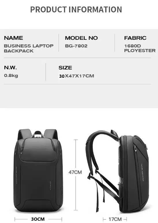 BANGE BG7802 Tas Ransel Tas Laptop Pria Backpack Pria 15.6 Inch-BLACK