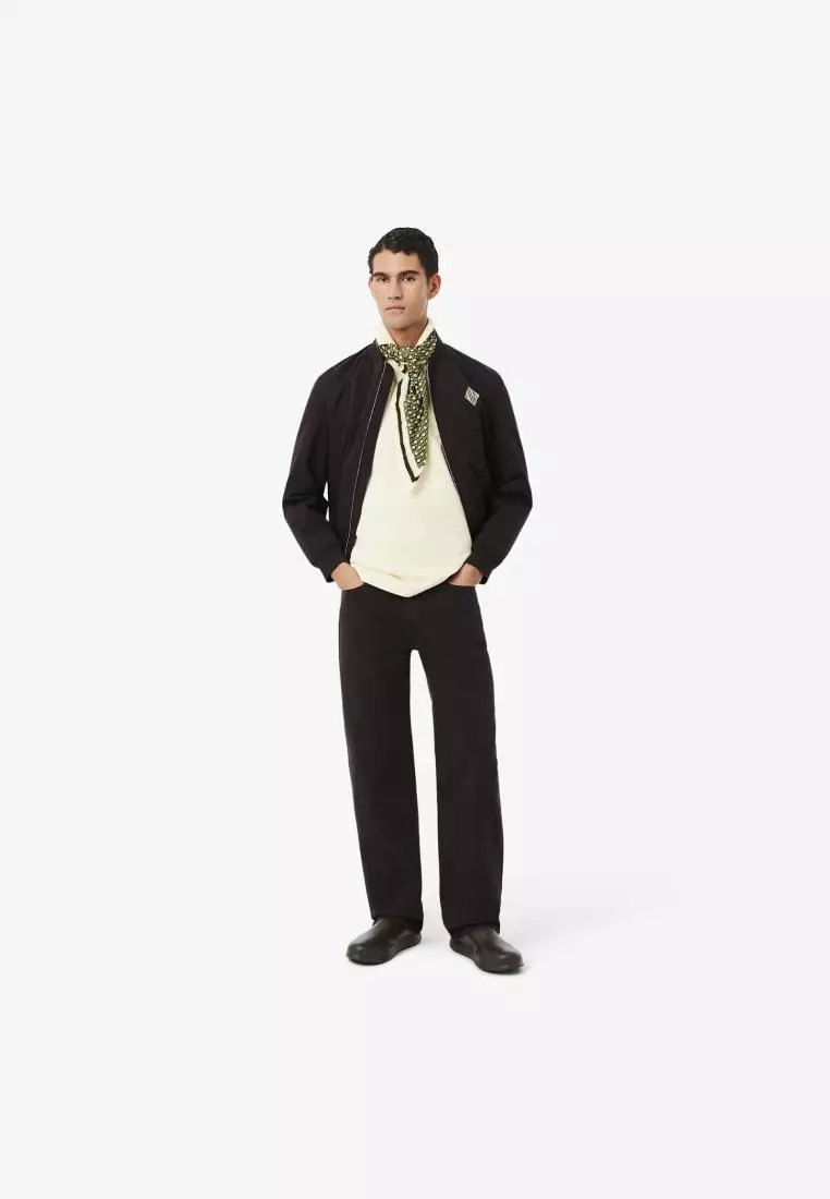 Loose Fit Badge Accent Fleece Polo Shirt
