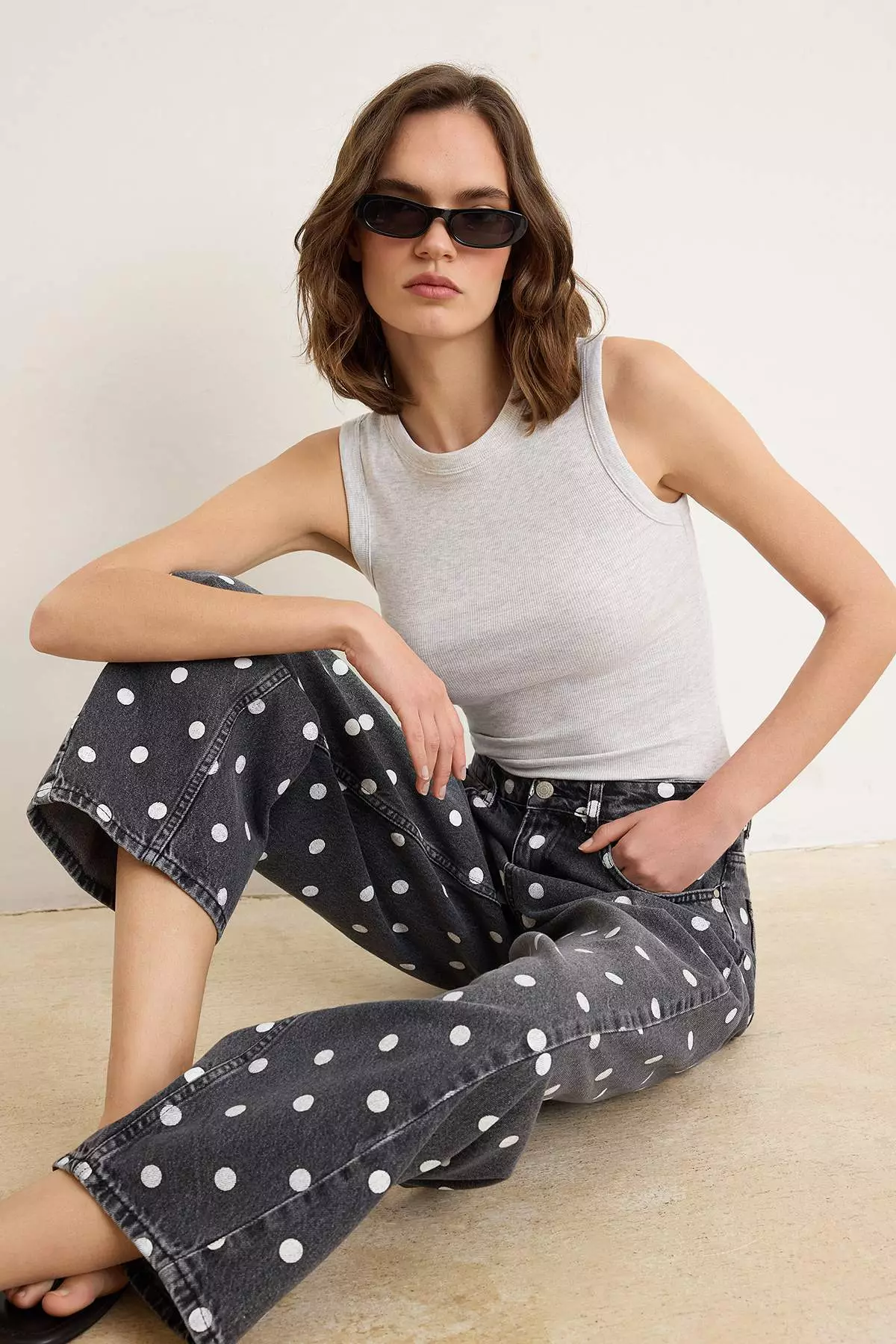 Anthracite Polka Dot Pack High Waist Baggy Jeans Twoss26Je335
