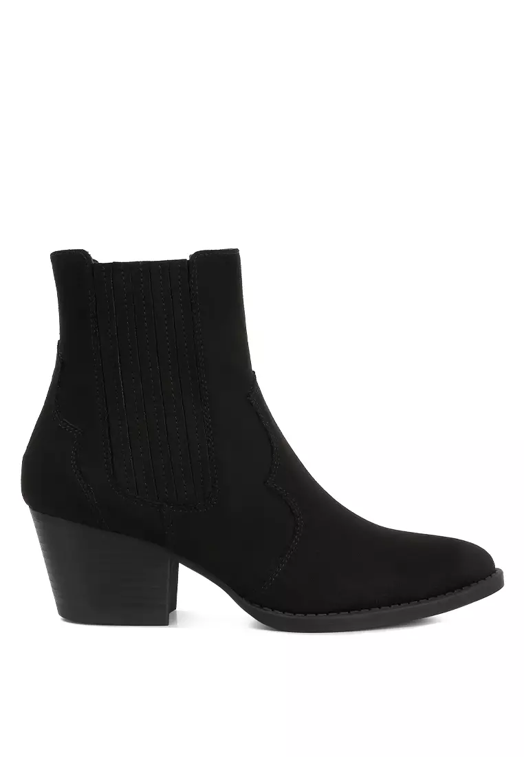 Discount on London Rag  shoes - SKU: Black Ankle Length Low Heel Cowboy Boots