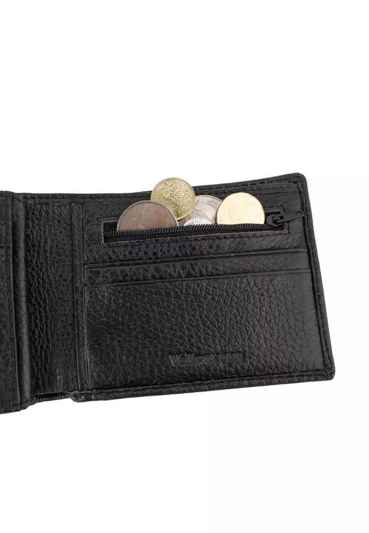 Men's RFID Bi Fold Genuine Leather Center Flap Short Wallet With Coin Compartment