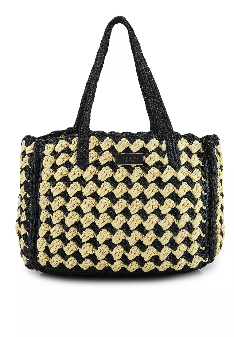 【直営・関税送料込】Ivy striped crochet Ivy logo striped crochet tote bag in blue - Miu Miu | Mytheresa