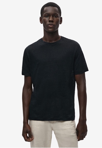MANGO Man black 100% Linen T-Shirt 72569AA92B17F4GS_1
