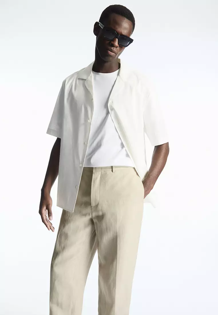 Tapered white linen on sale trousers