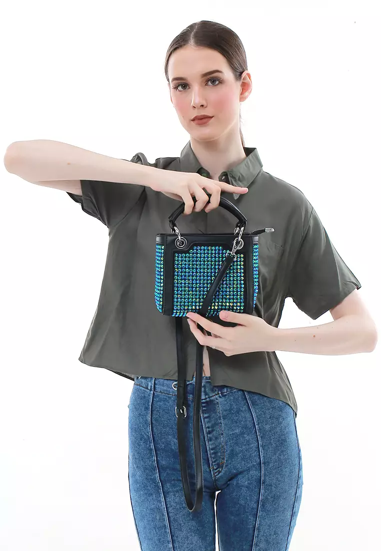 Eilaria Tas Selempang Fashion Wanita Shoulder Bag Desain Unik Material Leather ORIGINAL - Green