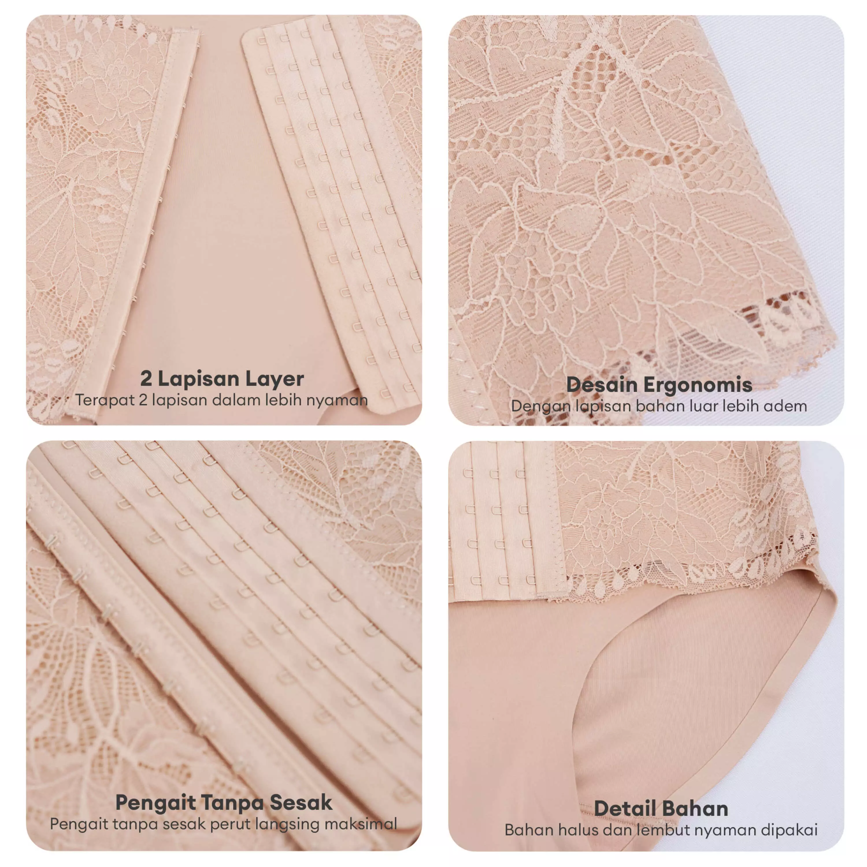 WIMIU Celana Dalam Korset High Waist Seamless Premium Korset Pelangsing Corset Double Layer Tummy Control Body Shaper Stagen Kancing Cullotes Slimming Panties Shapewear 500090 - CREAM