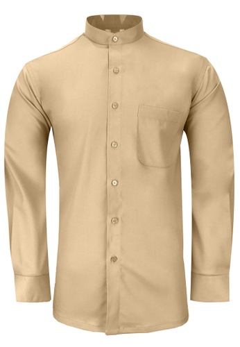Pacolino brown Pacolino - (Regular) Mandarin Collar Striped Formal Casual Long Sleeve Men Shirt AEDFFAAC8818EAGS_1