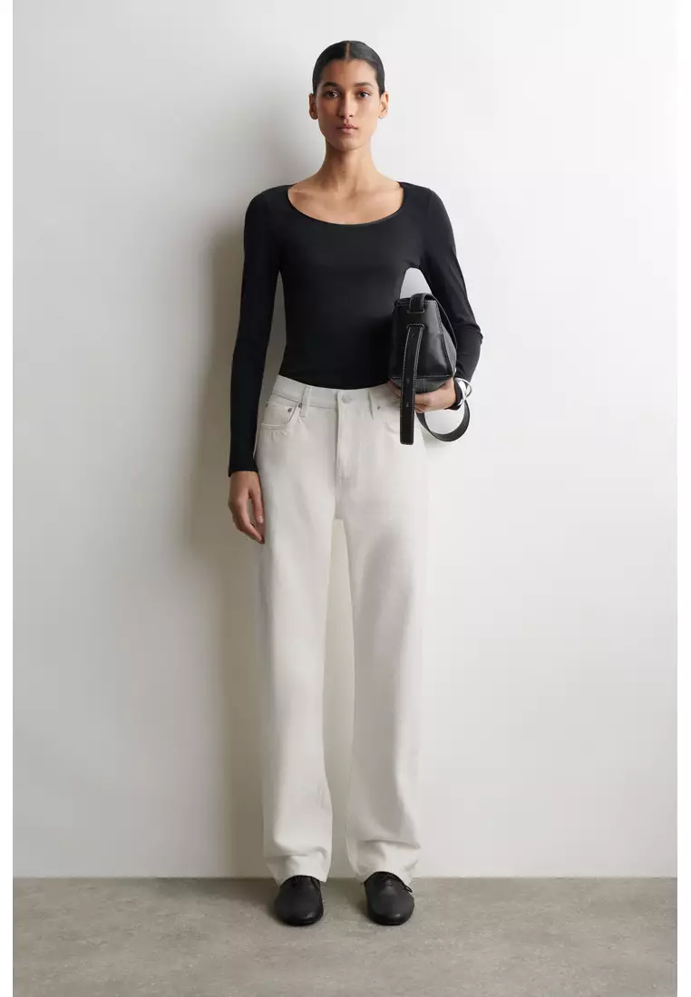 SATIN-TRIMMED COTTON-JERSEY LONG-SLEEVED TOP