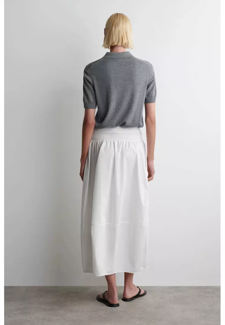 SMOCKED PANELLED MIDI SKIRT