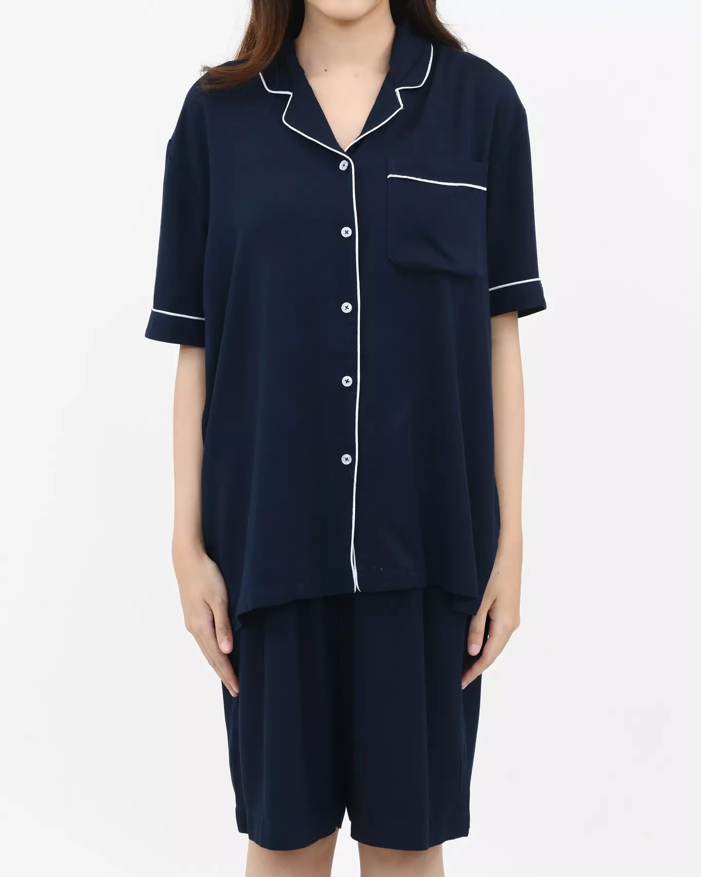 BUNDLING 2 PCS Piyama Couple Basic - NAVY Baju Tidur Pendek Katun Size L-XXL