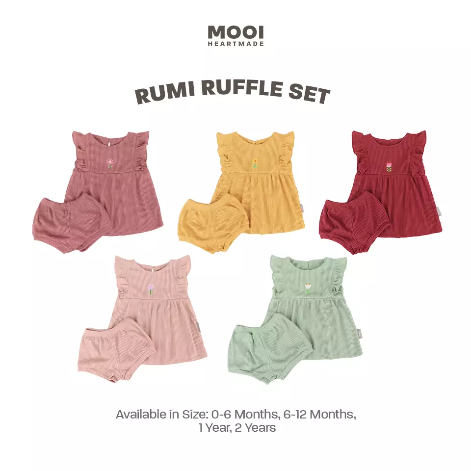 Mooi Setelan Anak Perempuan Rumi Rib Ruffle Set - Marigold