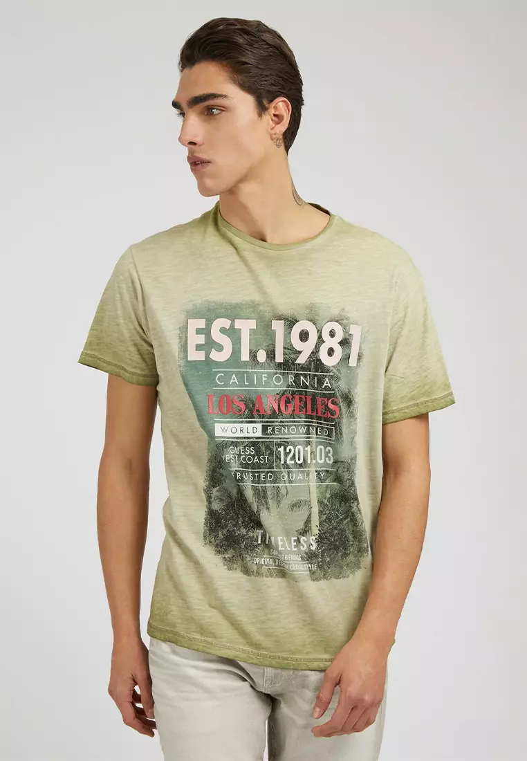 Buy Guess Short Sleeves Crewneck Cold Dye Palm Tee 2023 Online