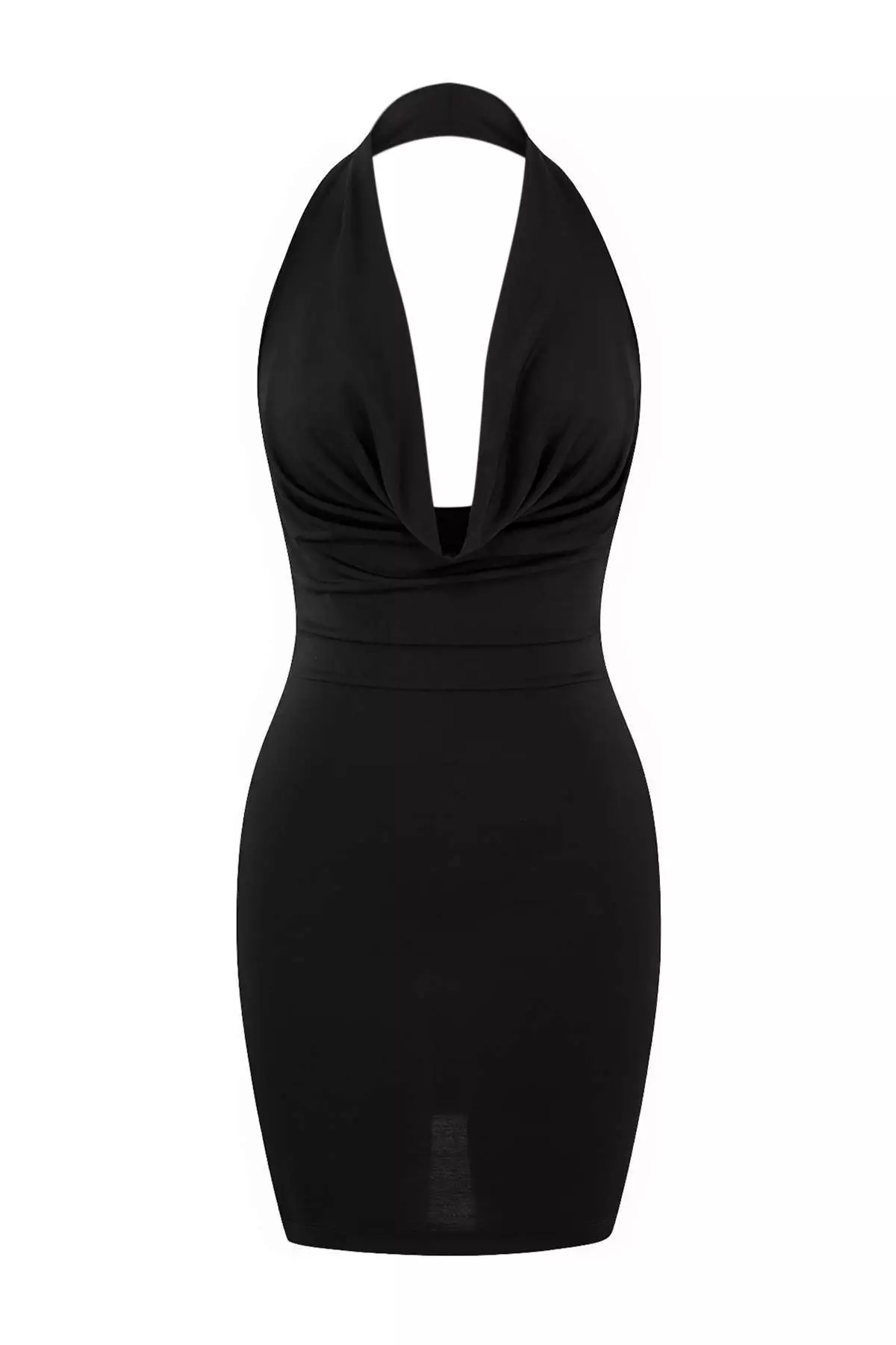 Black Knitted Degaje Collar Mini Beach Dress Tbess26El45