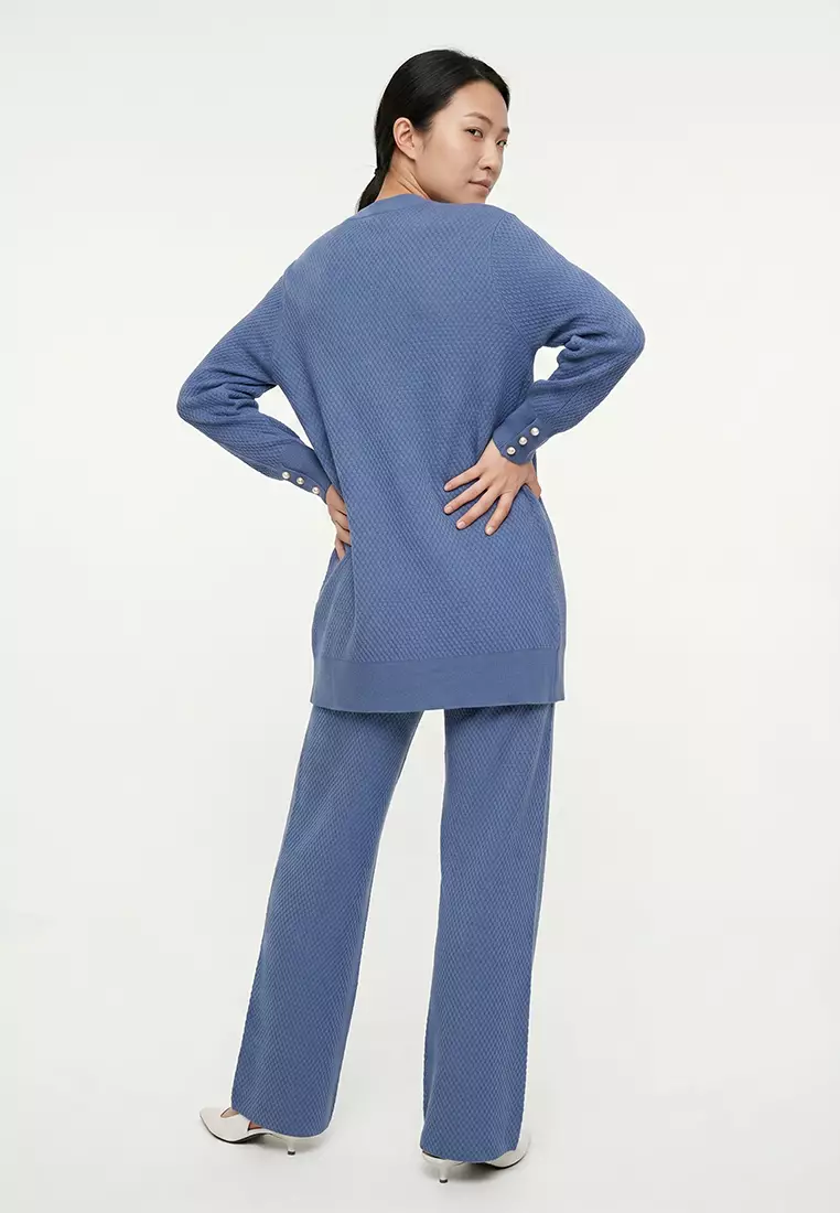 Indigo Pearl Buttoned Knitwear Bottom-Top Set TCTAW25US00035