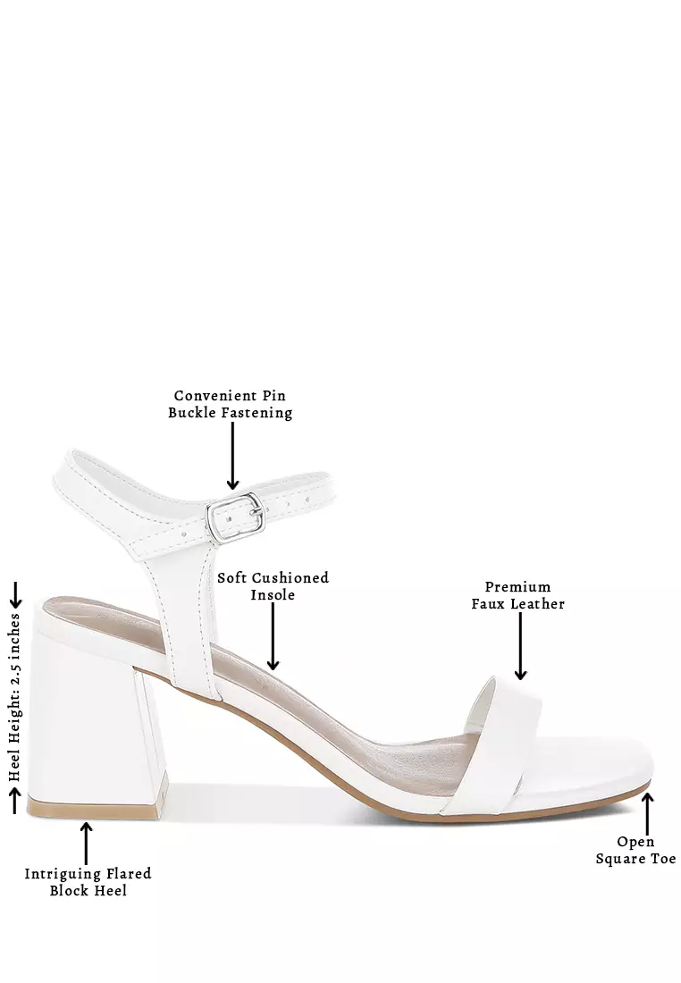 Faux Leather Block Heels In White