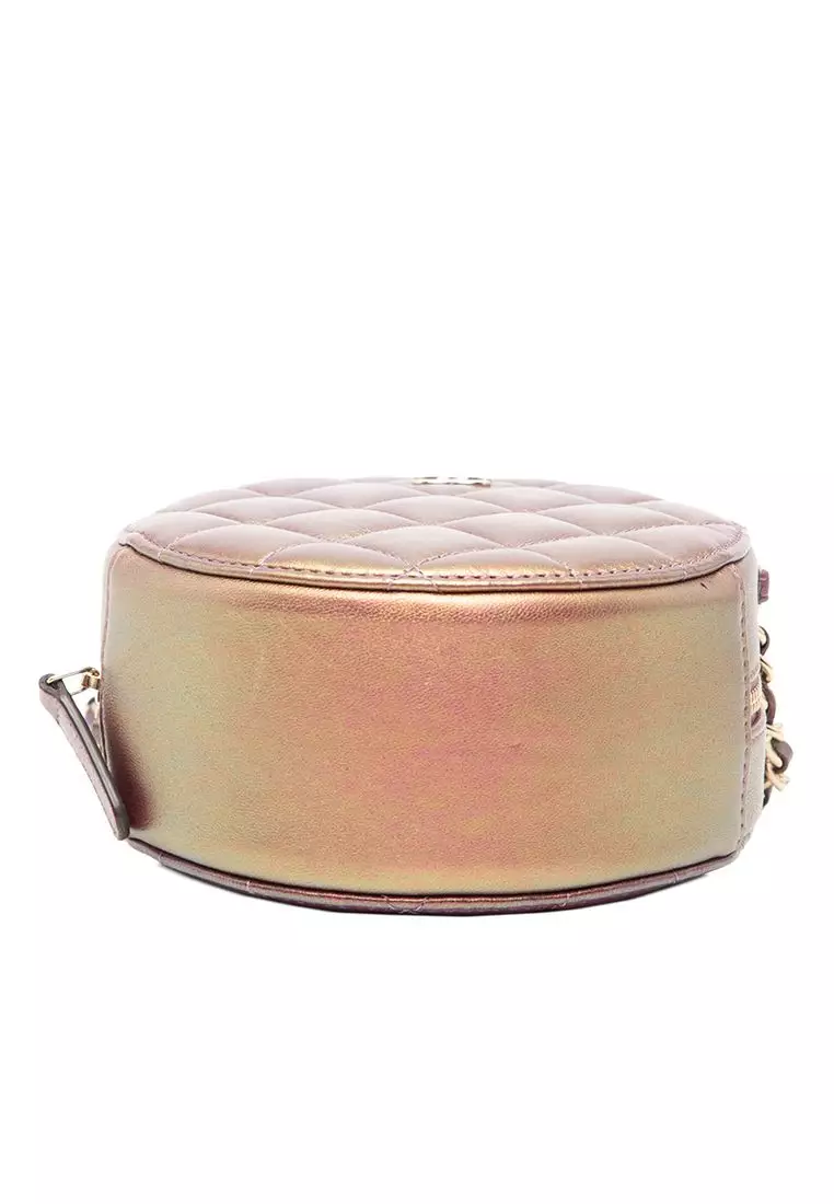Pre-Loved Chanel Quilted Iridescent Lambskin Round Clutch With Chain