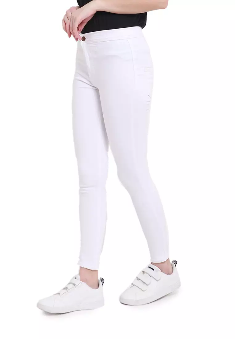 Celana High Waist Skinny Jeans Bawahan Wanita Premium Quality - White